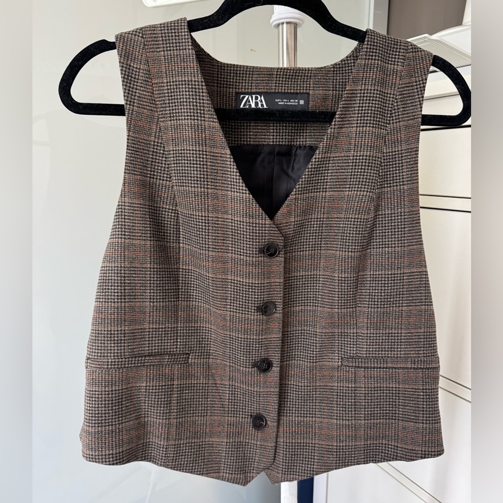 Zara houndstooth vest with buttons - brown/gray